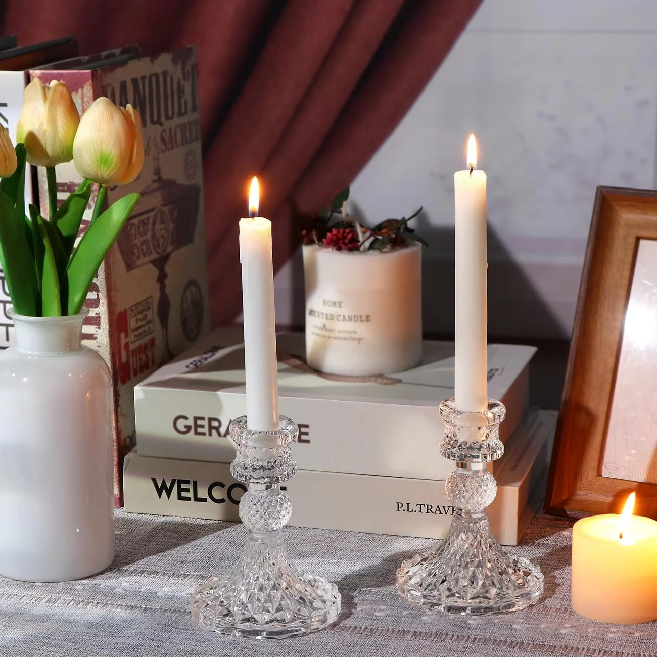 Fashion Bohemian Style 4Inch Sturdy Glass Thickened Base Tapered Glass Candle Holder