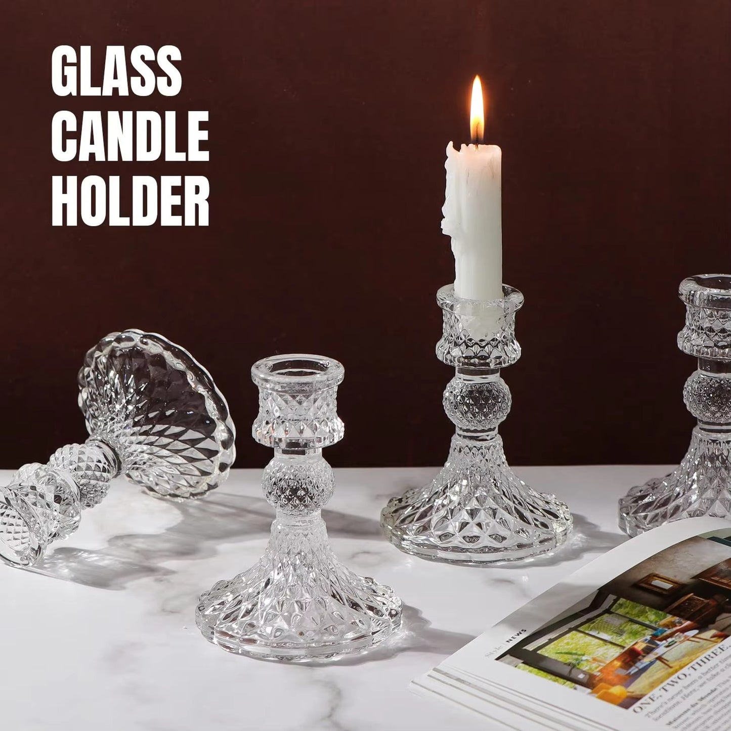 Fashion Bohemian Style 4Inch Sturdy Glass Thickened Base Tapered Glass Candle Holder