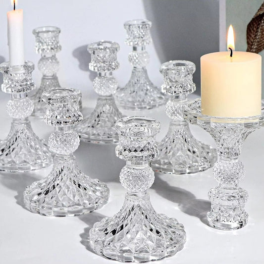 Fashion Bohemian Style 4Inch Sturdy Glass Thickened Base Tapered Glass Candle Holder