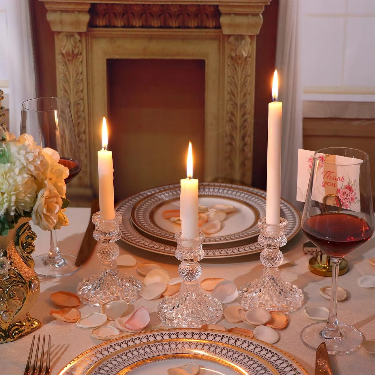 Fashion Bohemian Style 4Inch Sturdy Glass Thickened Base Tapered Glass Candle Holder